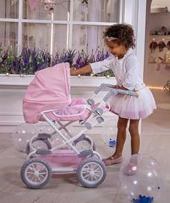 JC Toys | Berenguer Boutique | Deluxe Foldable Baby Doll Stroller with Canopy | Removable Carry Basket | Pink | Ages 3+ 2