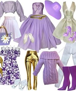 Eledoll Clothes Deluxe Fashion Pack for 11.5 inch – 12 inch Fashion Doll Purple Gold Set Lilly